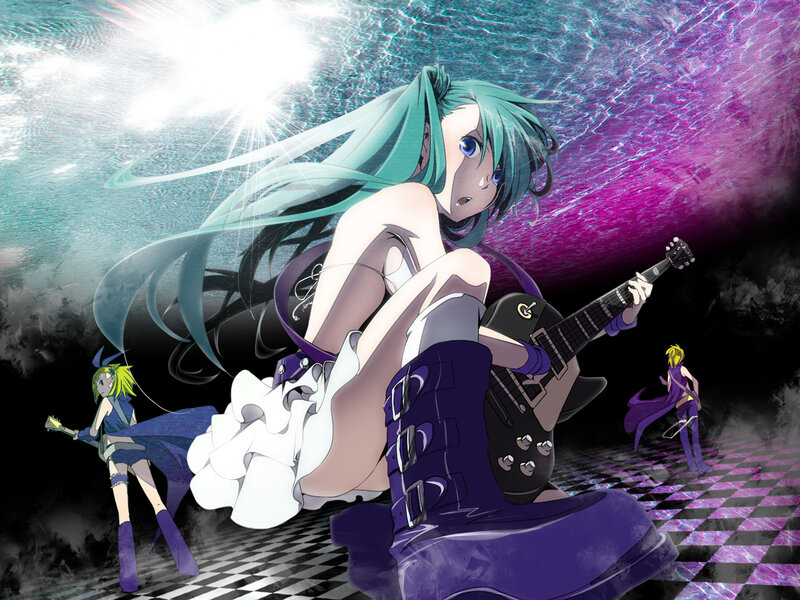 Miku playing guitar underwater