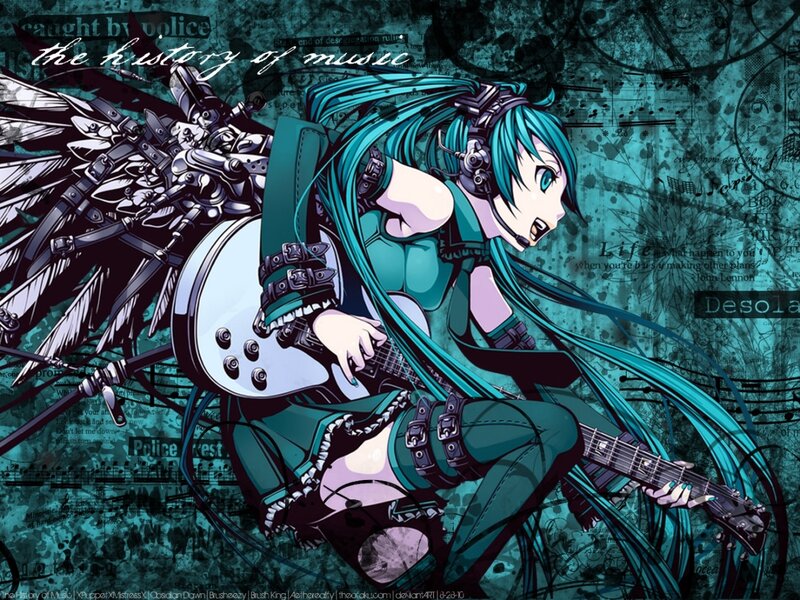 Miku playing guitar with wings