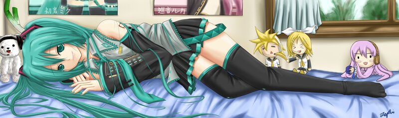 Miku relaxing on bed
