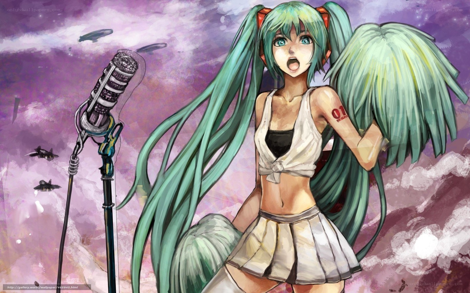 Miku singing in a battle scene