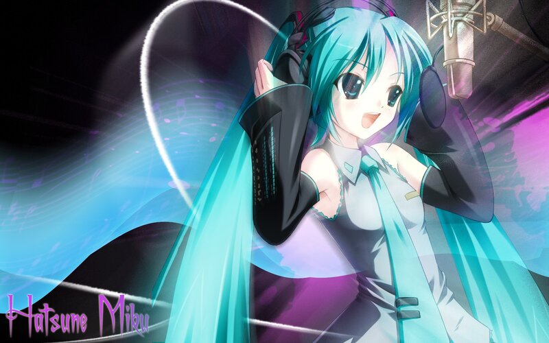Miku singing in a studio
