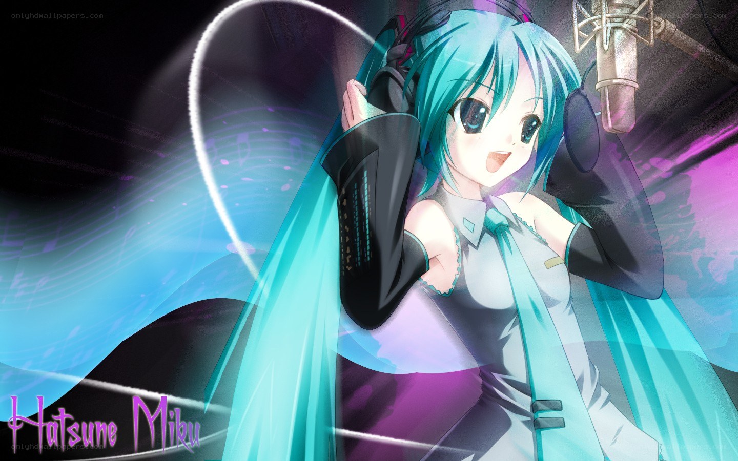 Miku singing in a studio