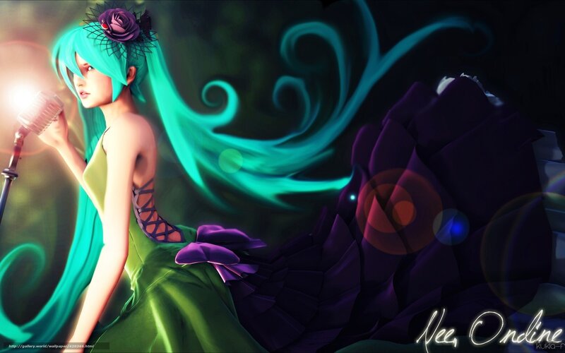 Miku singing in green dress