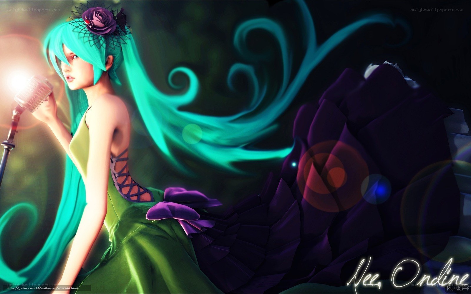 Miku singing in green dress