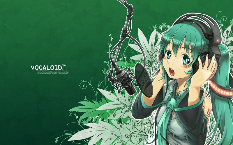 Miku singing into a microphone