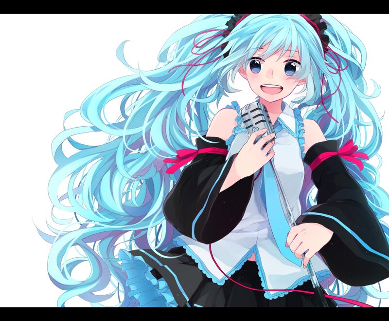 Miku singing into a microphone