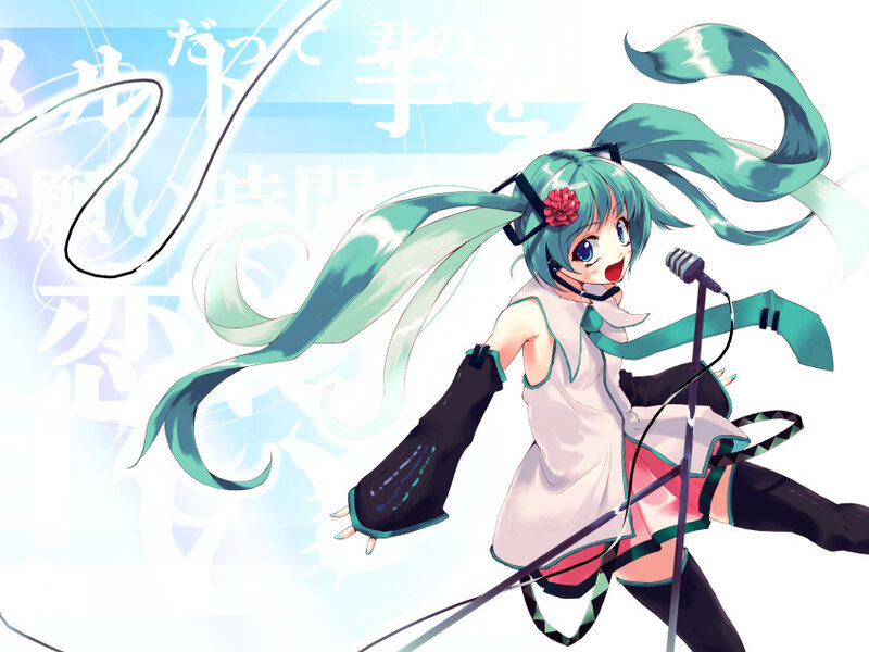 Miku singing into a microphone