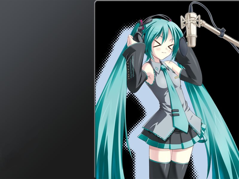 Miku singing into microphone