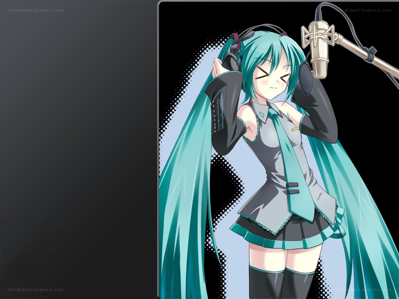 Miku singing into microphone