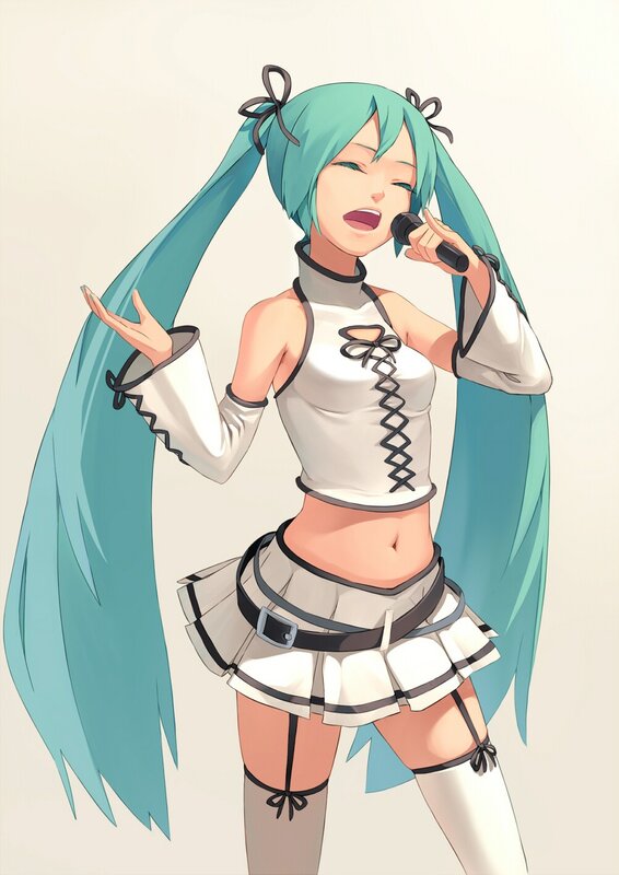 Miku singing into microphone