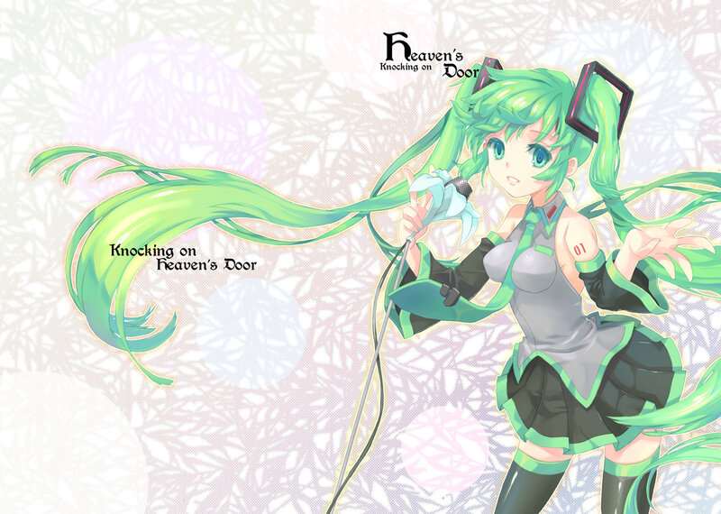 Miku singing on a door