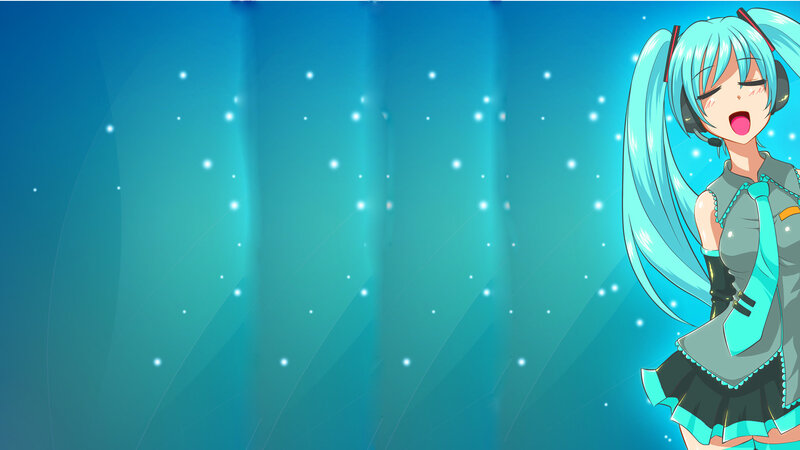 Miku singing on blue background