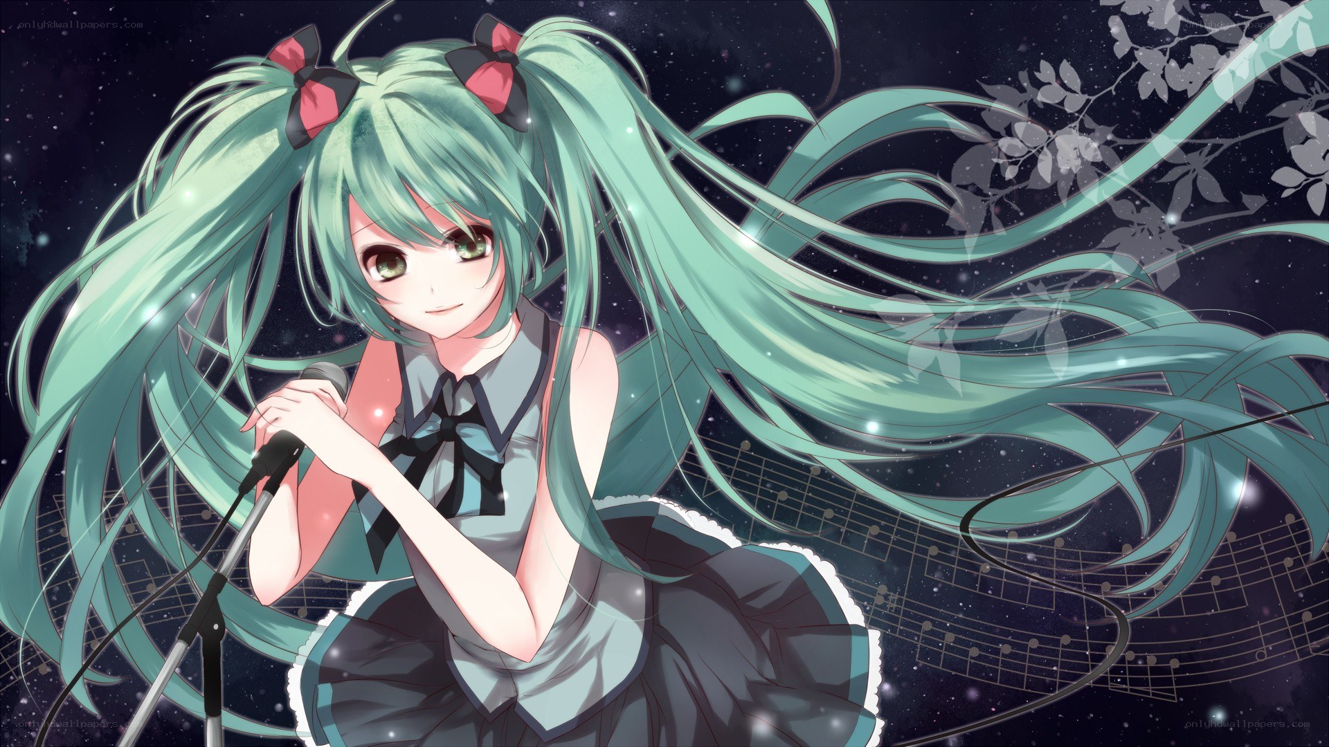 Miku singing under stars