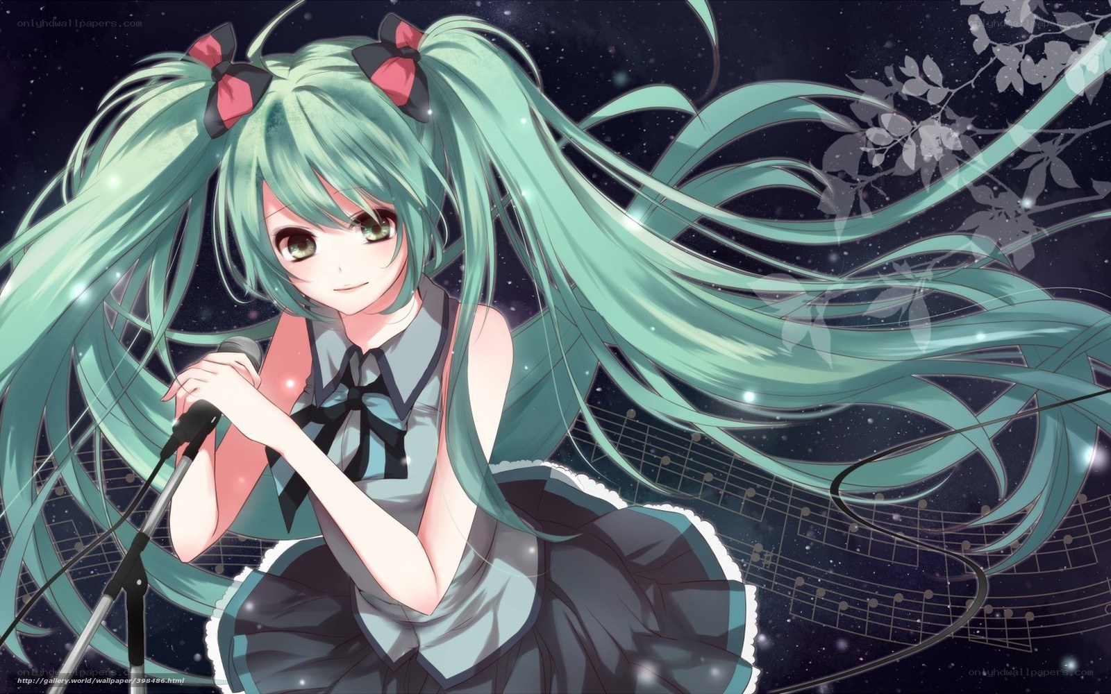 Miku singing under stars