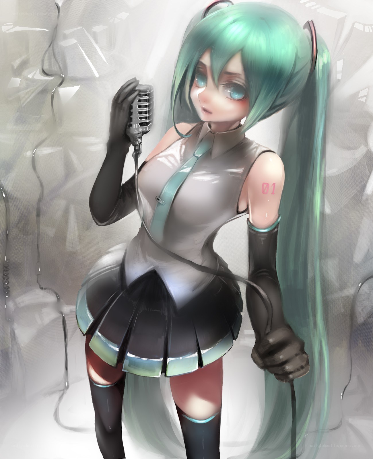 Miku singing with a microphone