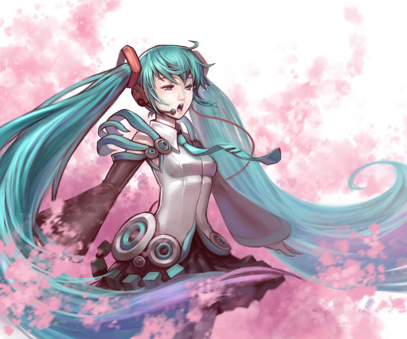 Miku singing with cherry blossoms