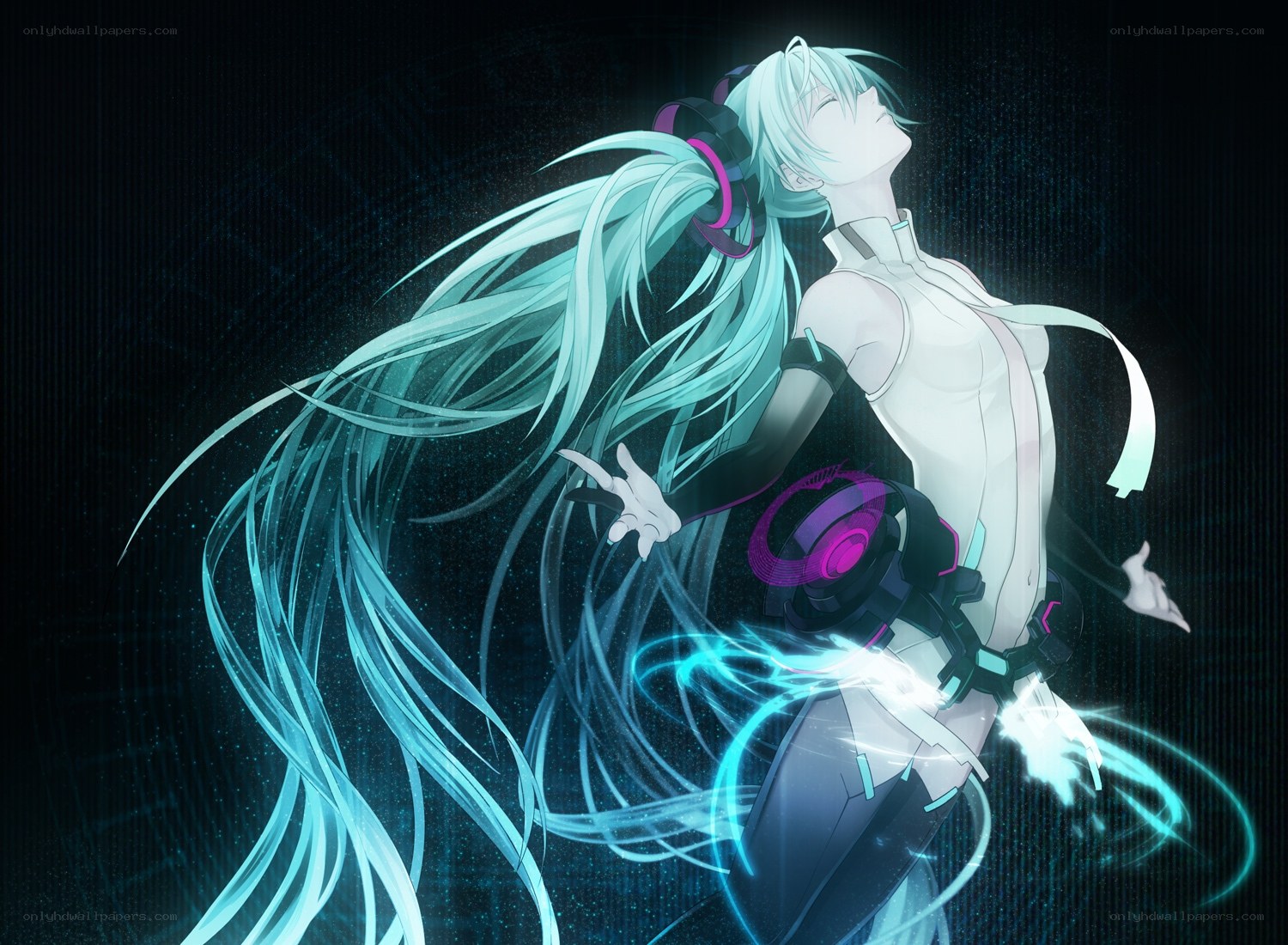 Miku singing with glowing energy