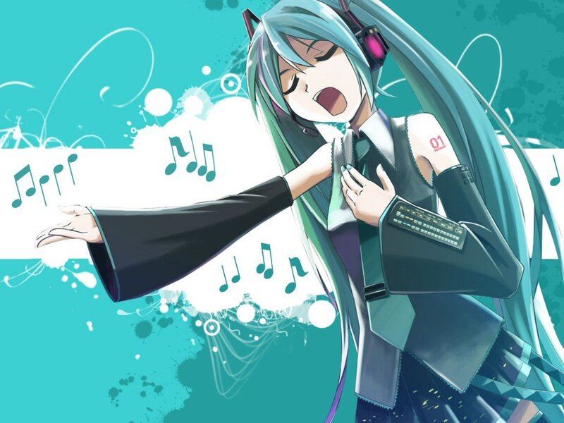 Miku singing with headphones