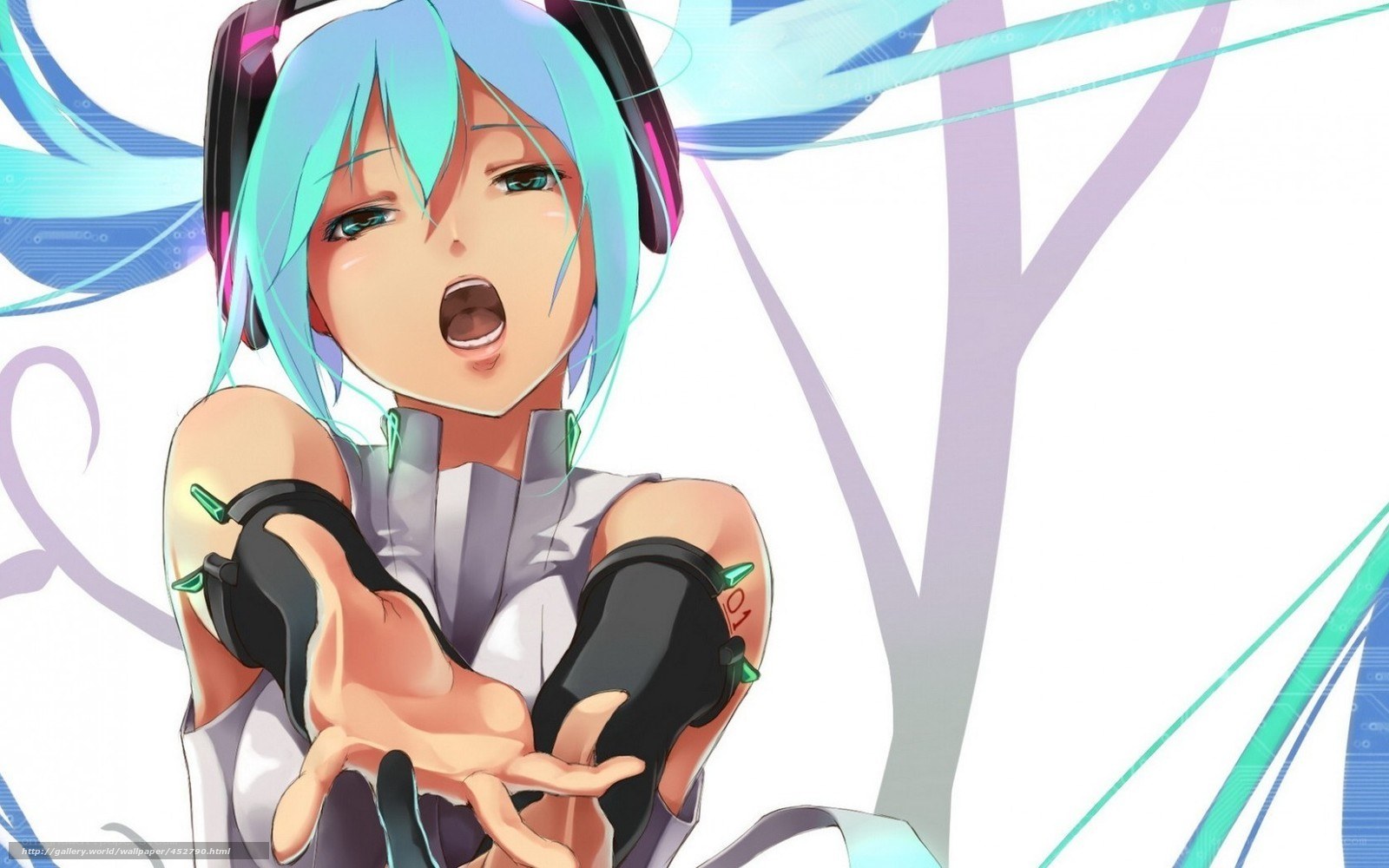 Miku singing with headphones