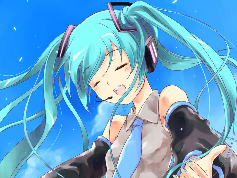 Miku singing with headphones