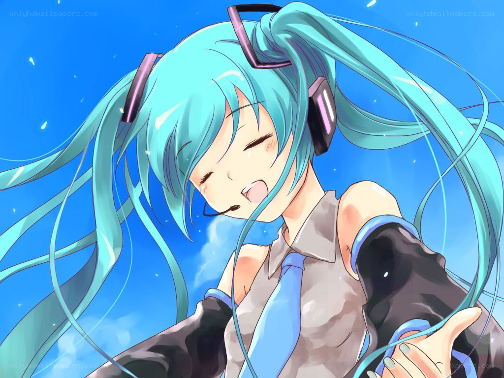 Miku singing with headphones