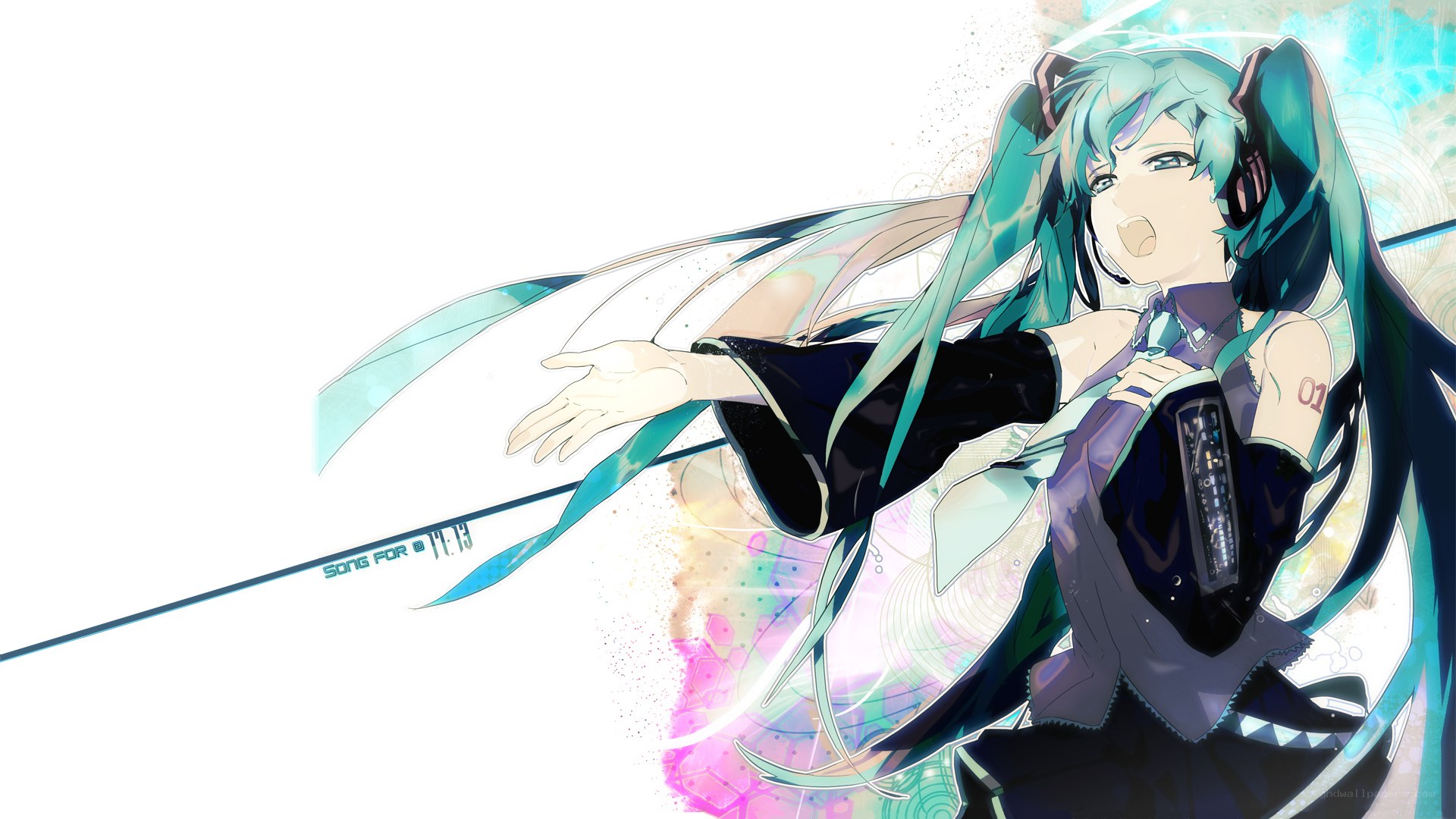 Miku singing with headphones