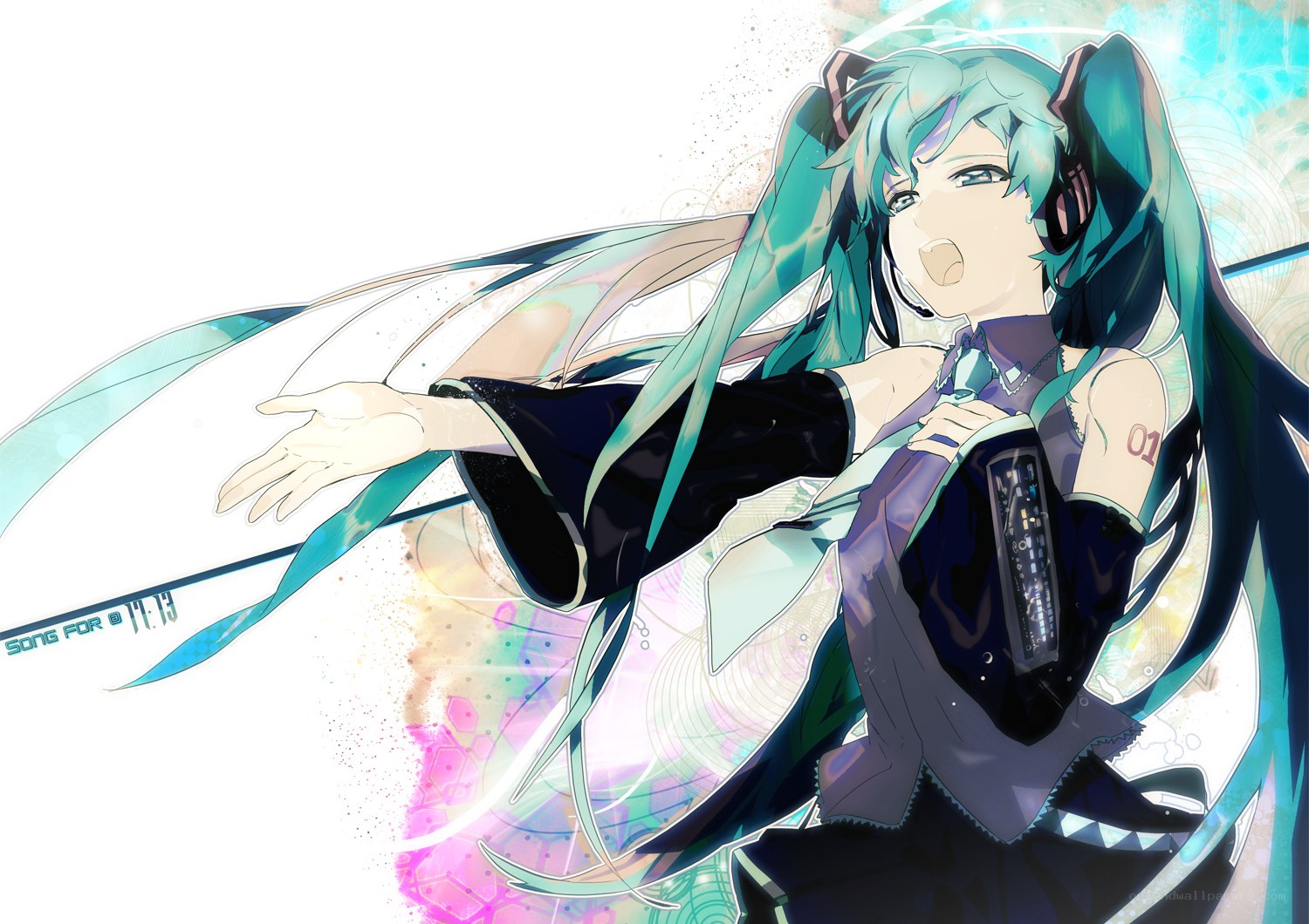 Miku singing with headphones