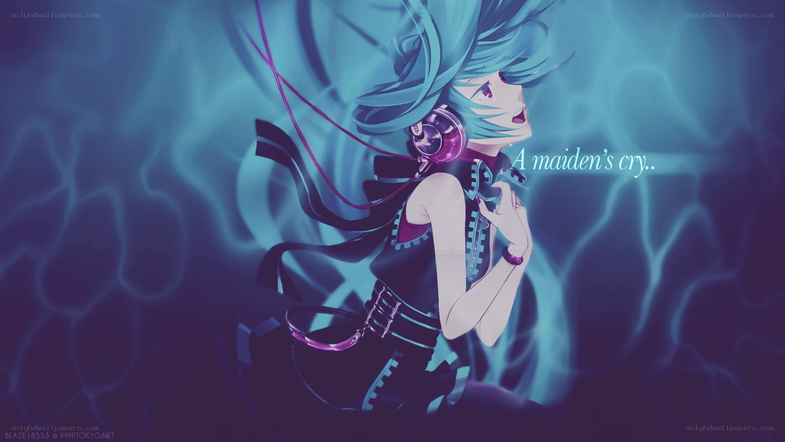 Miku singing with headphones