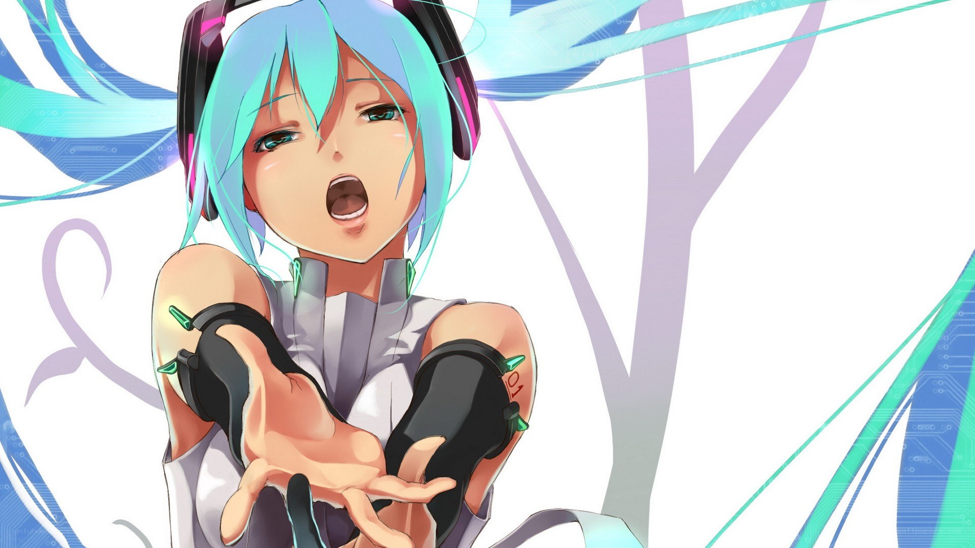 Miku singing with headphones