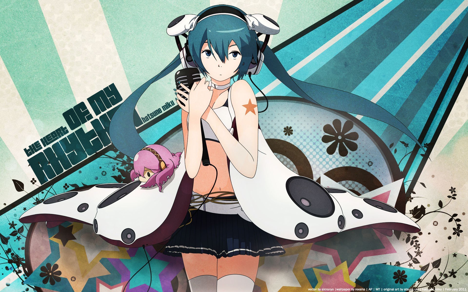 Miku singing with headphones
