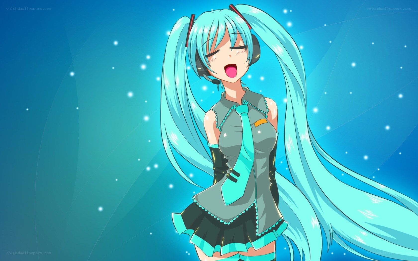 Miku singing with headphones