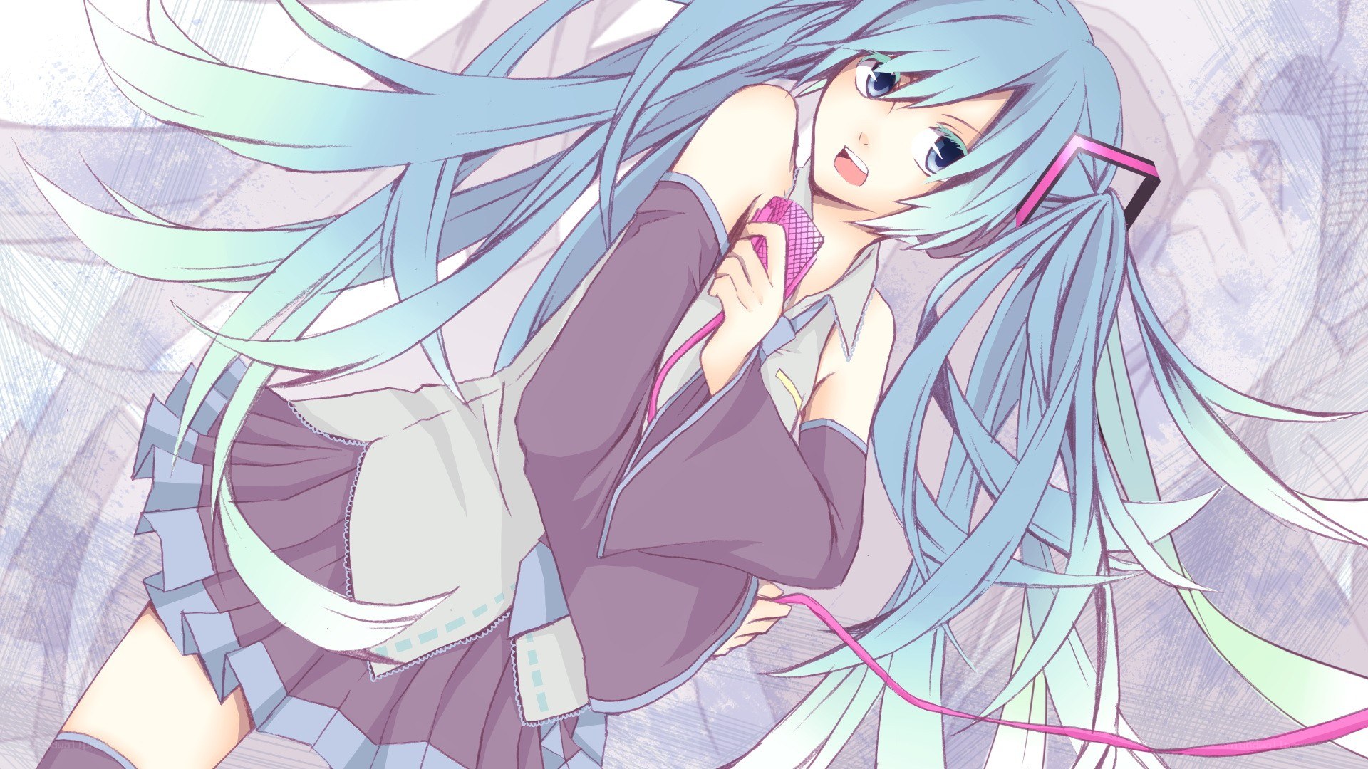 Miku singing with microphone