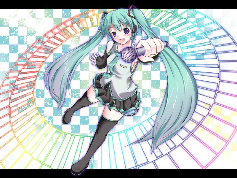 Miku singing with microphone