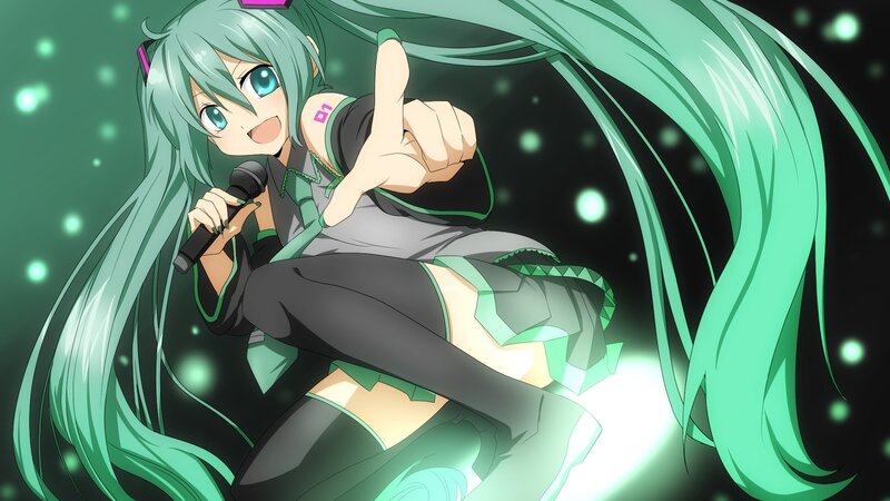 Miku singing with microphone