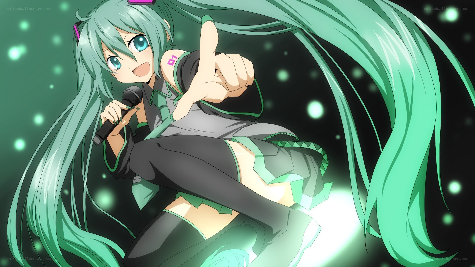 Miku singing with microphone