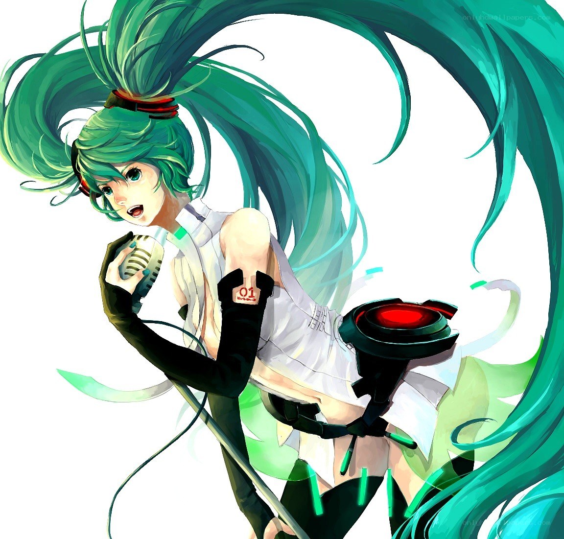Miku singing with microphone