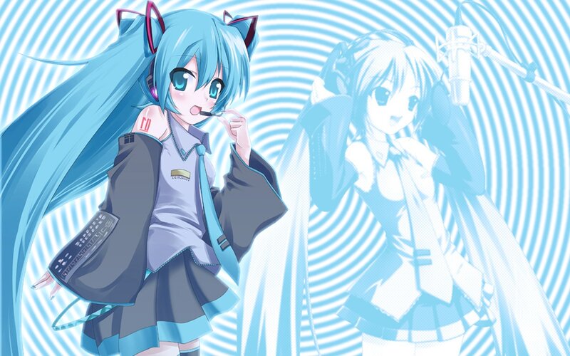 Miku singing with microphone