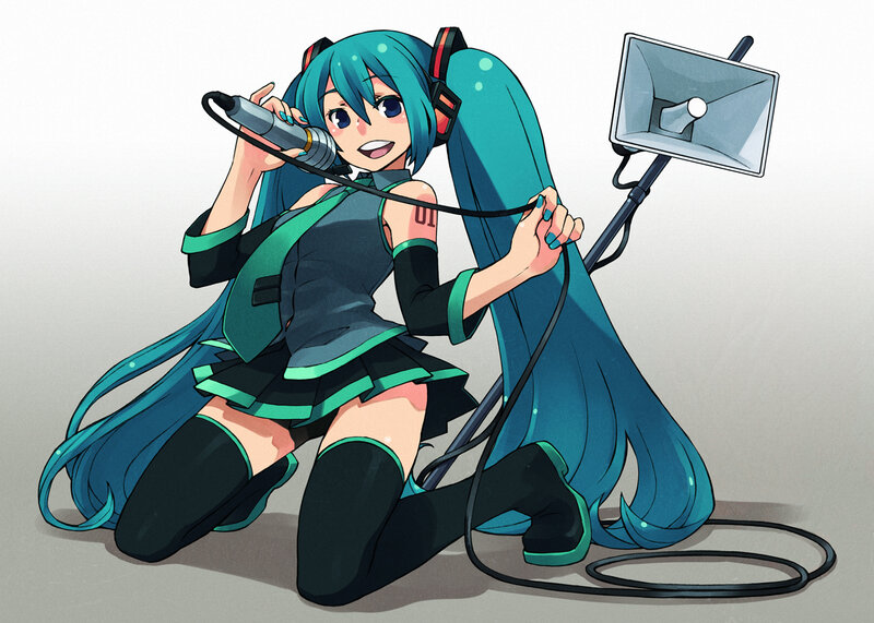 Miku singing with microphone