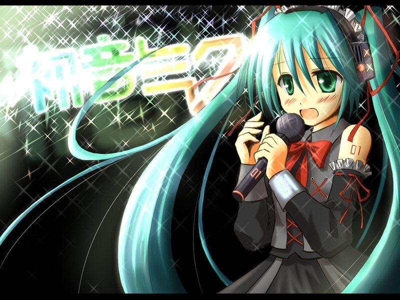 Miku singing with microphone