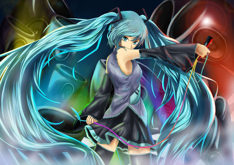 Miku singing with microphone