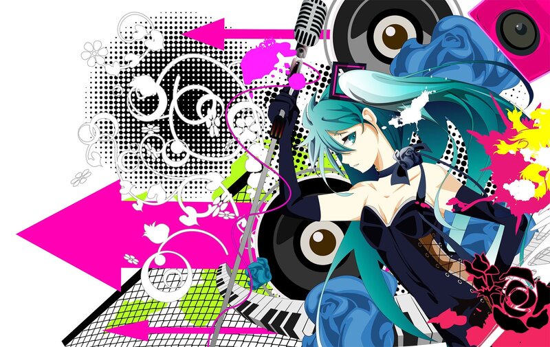 Miku singing with microphone