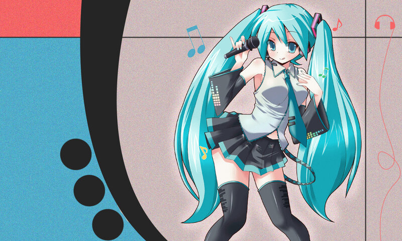 Miku singing with microphone