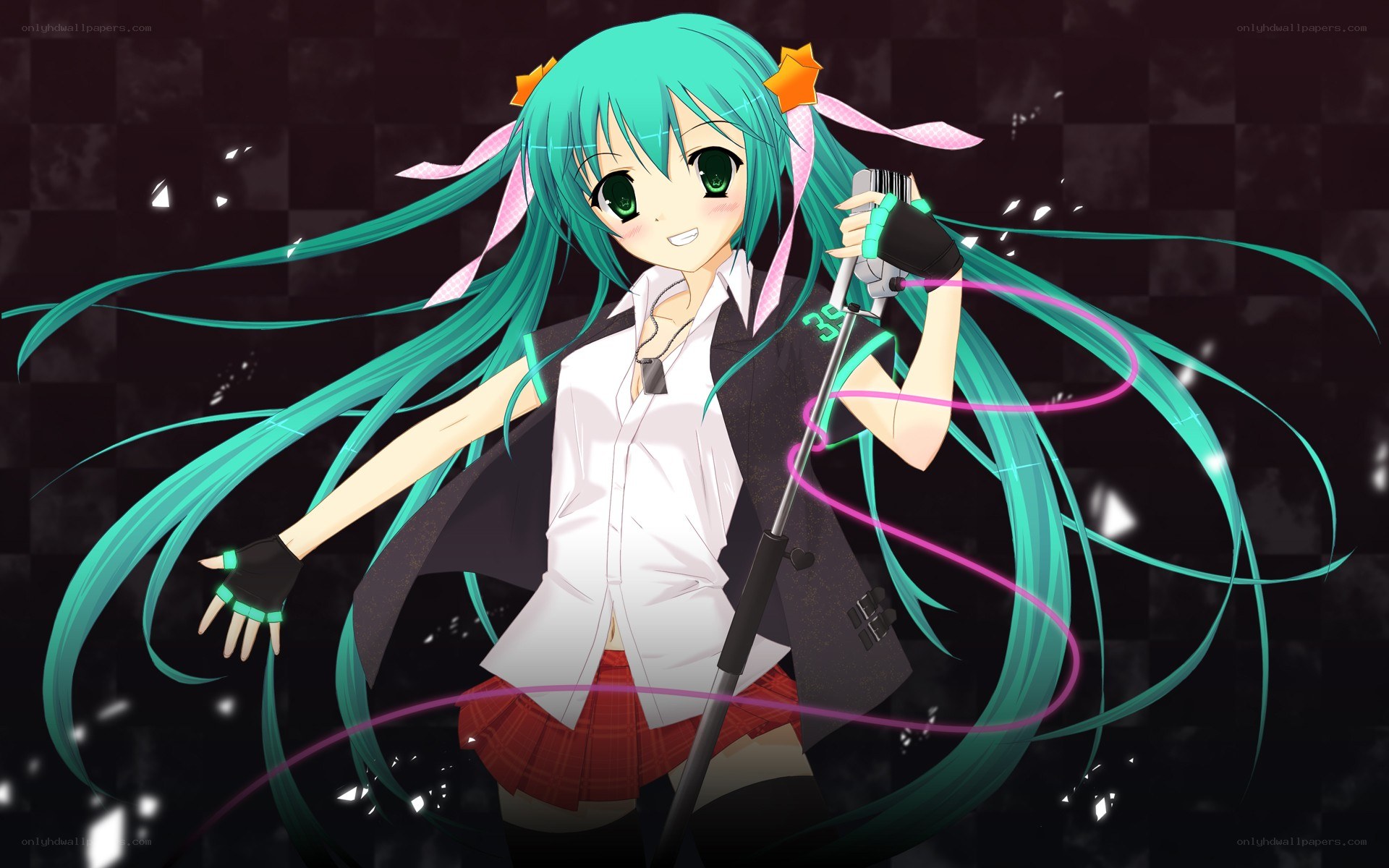 Miku singing with microphone