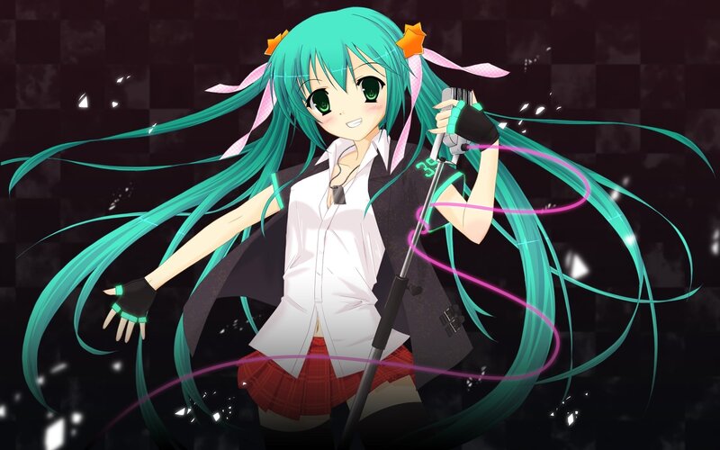 Miku singing with microphone