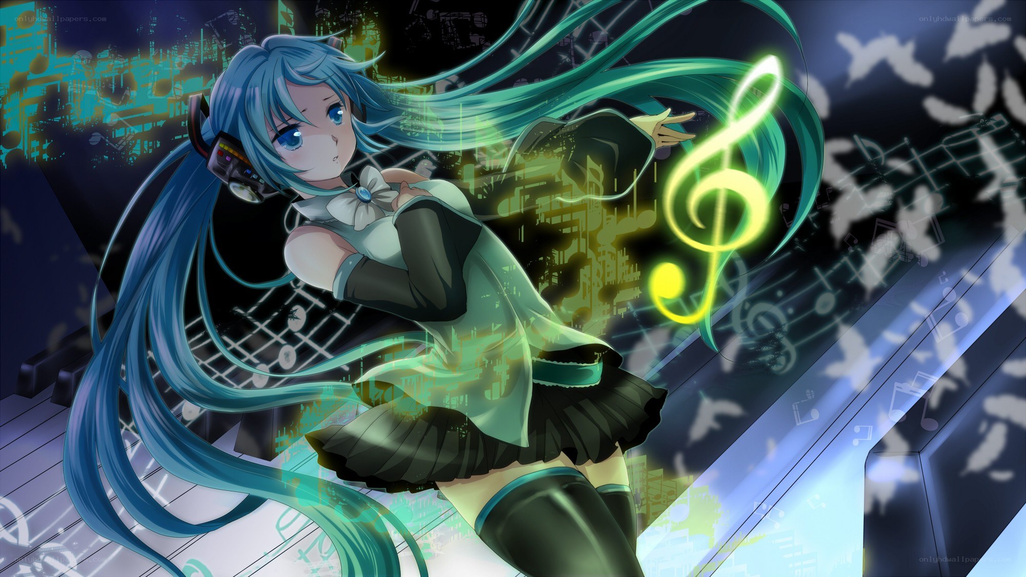 Miku singing with music notes
