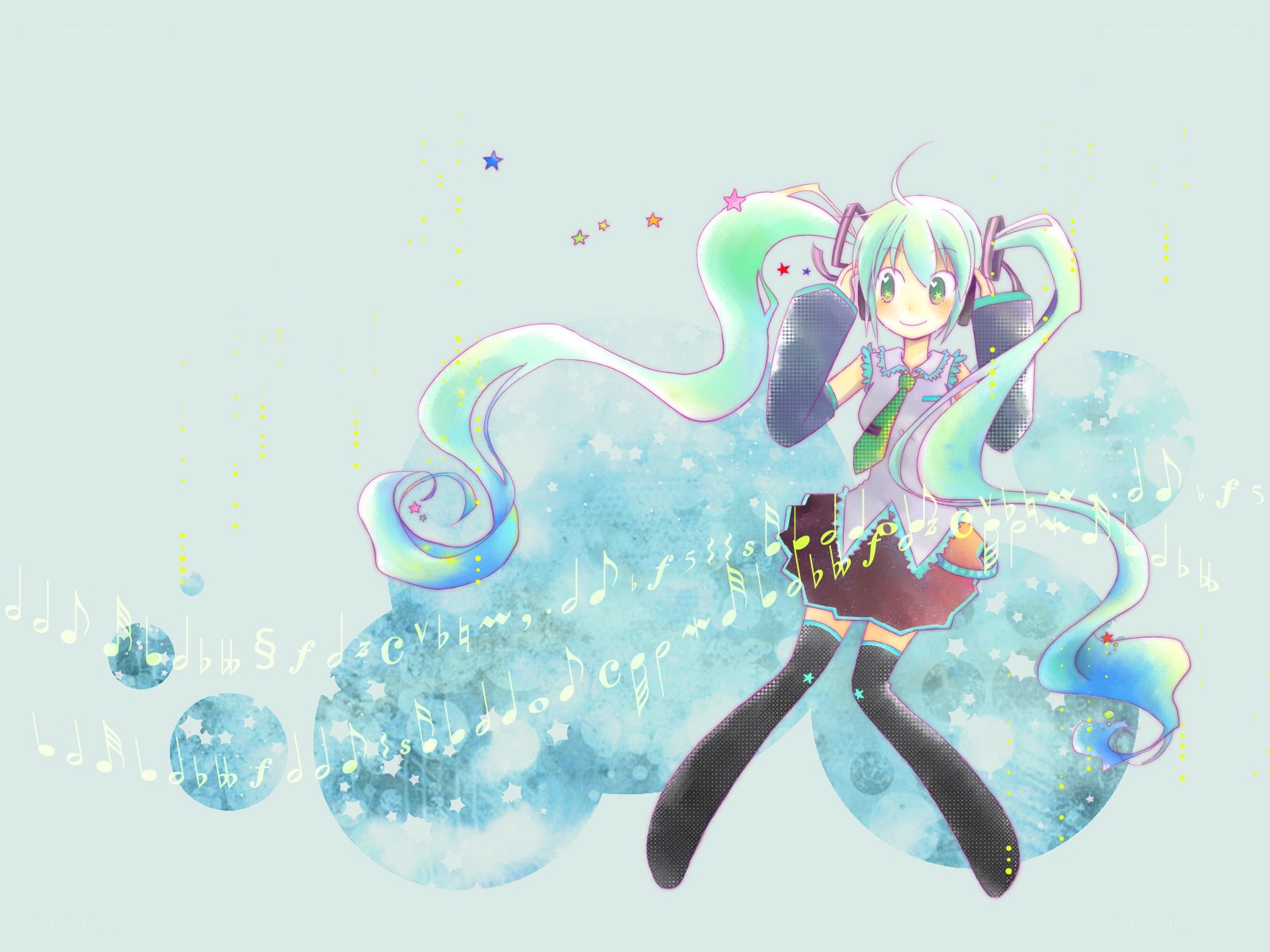 Miku singing with music notes
