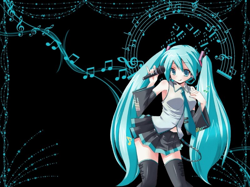 Miku singing with music notes