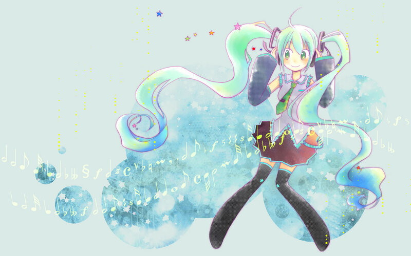 Miku singing with music notes