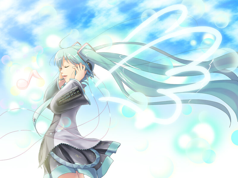 Miku singing with music notes