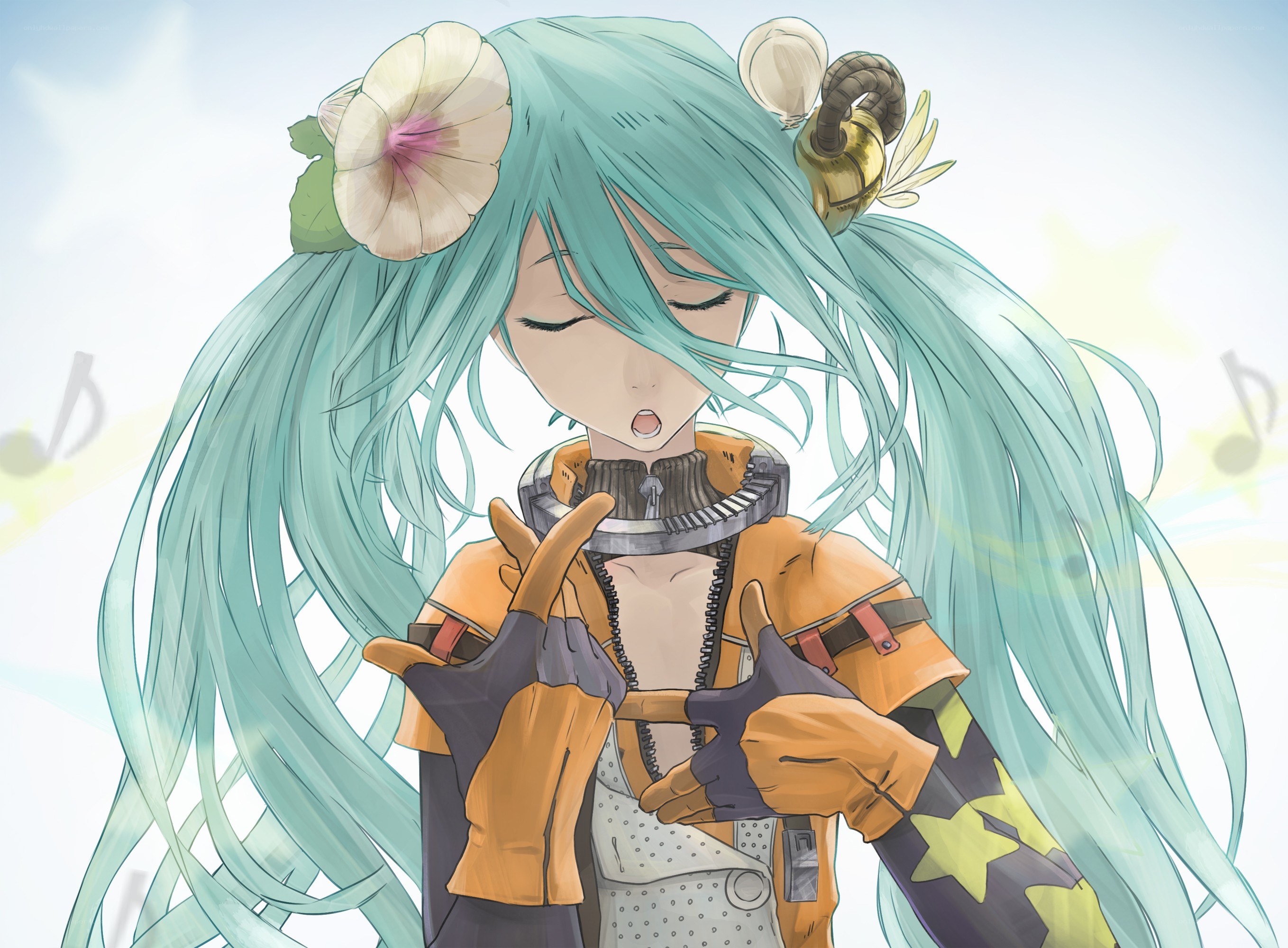 Miku singing with music notes